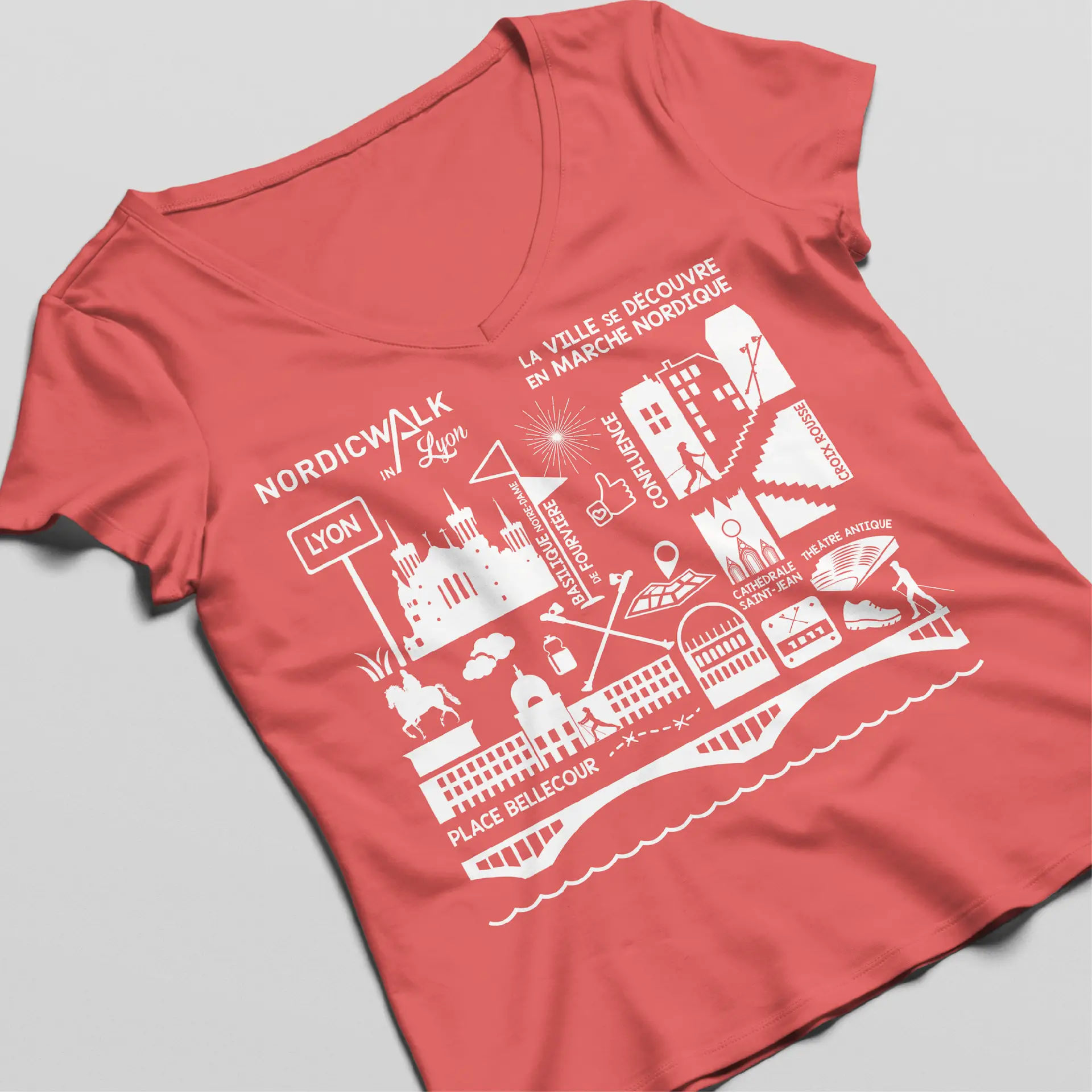 Illustration pour l'évènement NordicWalkin'lyon. T-shirt rose avec vector
