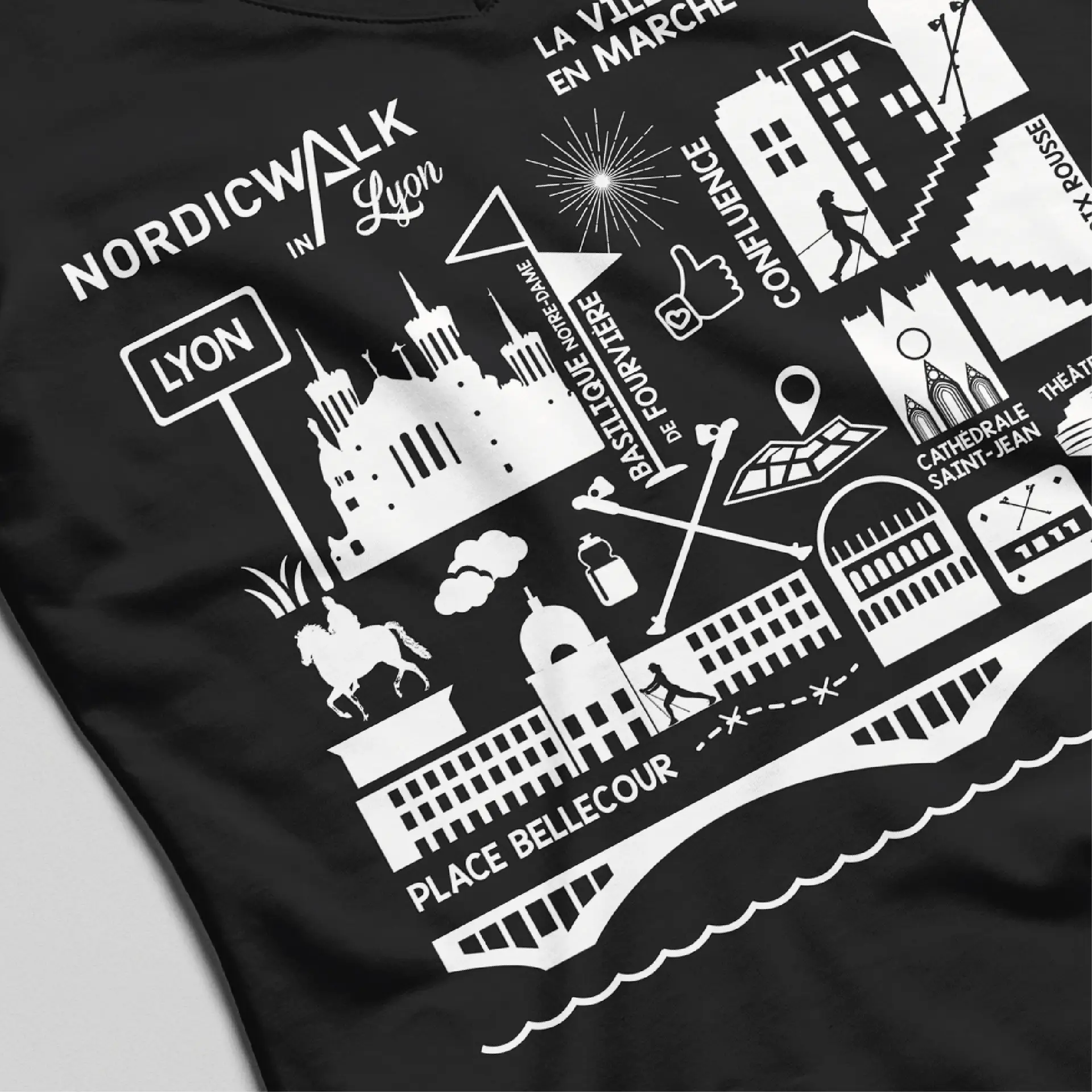 Illustration pour l'évènement NordicWalkin'lyon. T-shirt Noir avec vector
